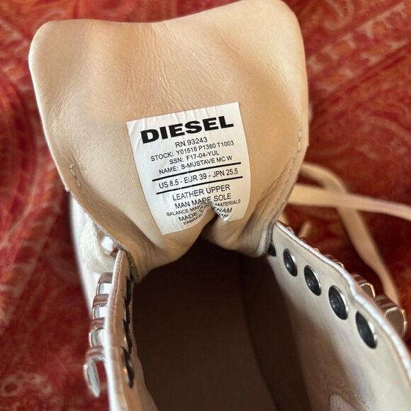 Diesel S-Mustave MC W White Leather High Top Sneakers Studded EUR 39 US 8.5 main image 4